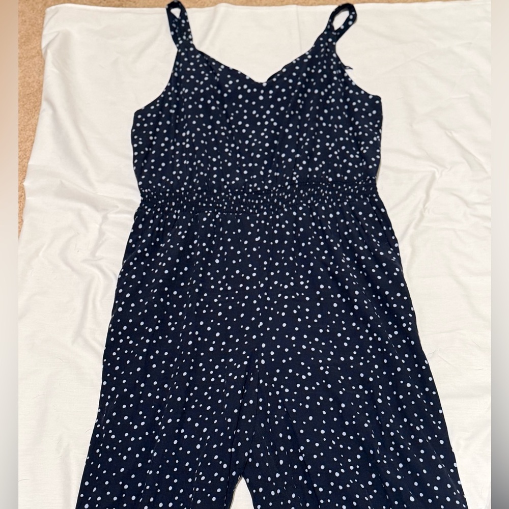 LOFT Dark Blue Jumpsuit with White Dots